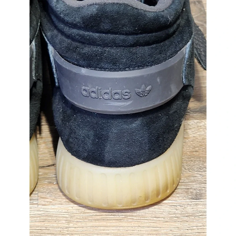 Adidas Mens 11.5 Tubular Invader Strap Sneakers Black Suede BB5037 2016 High Top
